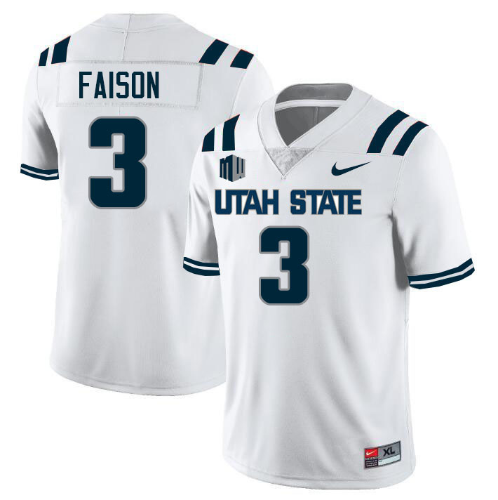 Utah State Aggies #3 Rahsul Faison College Football Jerseys Stitched Sale-White